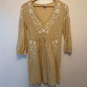 Forever 21 Yellow and White Striped Seersucker Dress with Balloon Sleeves